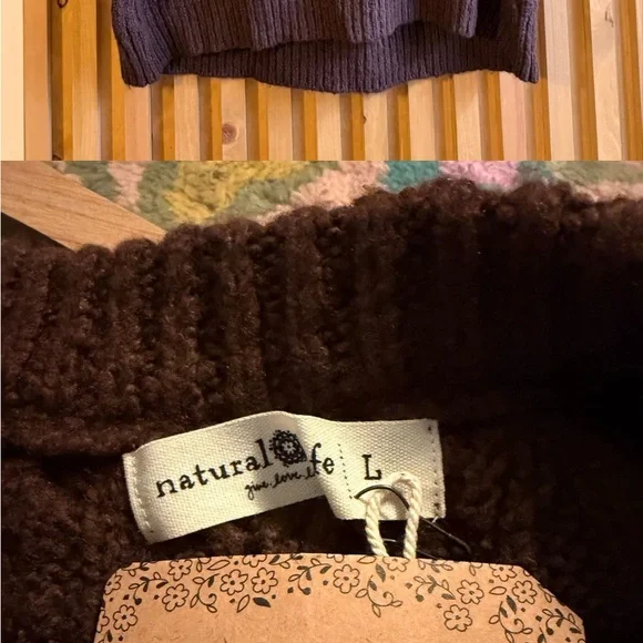 NATURAL LIFE Chocolate Cable Knit Long Sweater Large nwt pit 24” length 33” - Picture 2 of 6